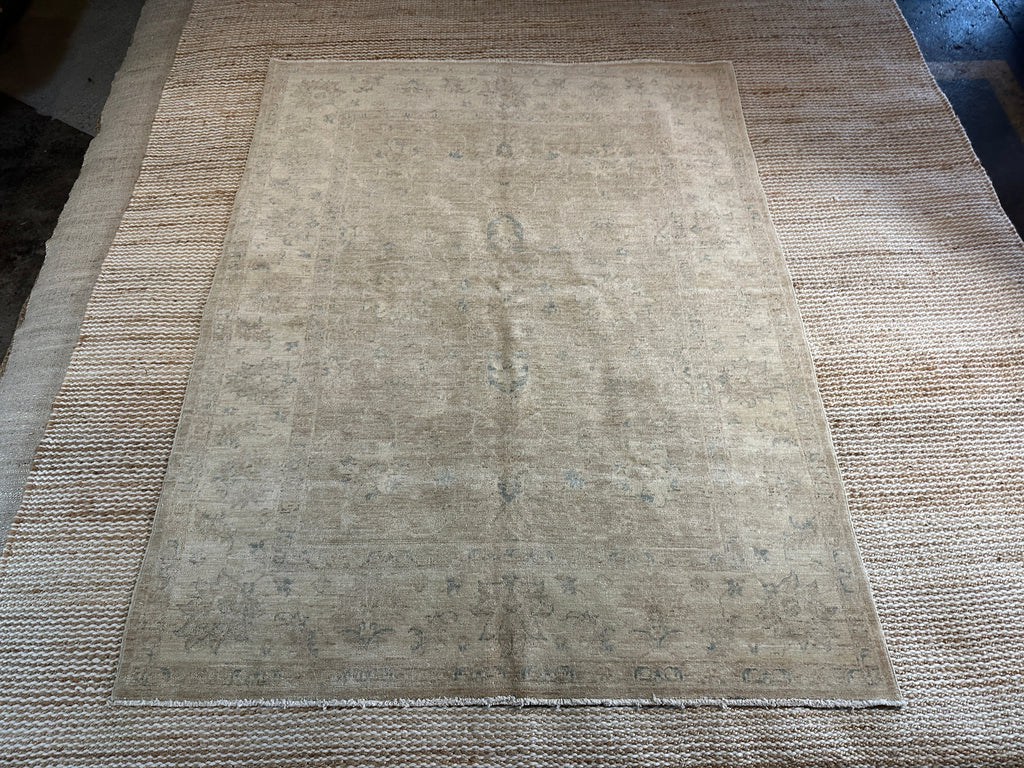 Greta Lee 5.2x6.6 Tan Hand-Knotted Farhan Rug