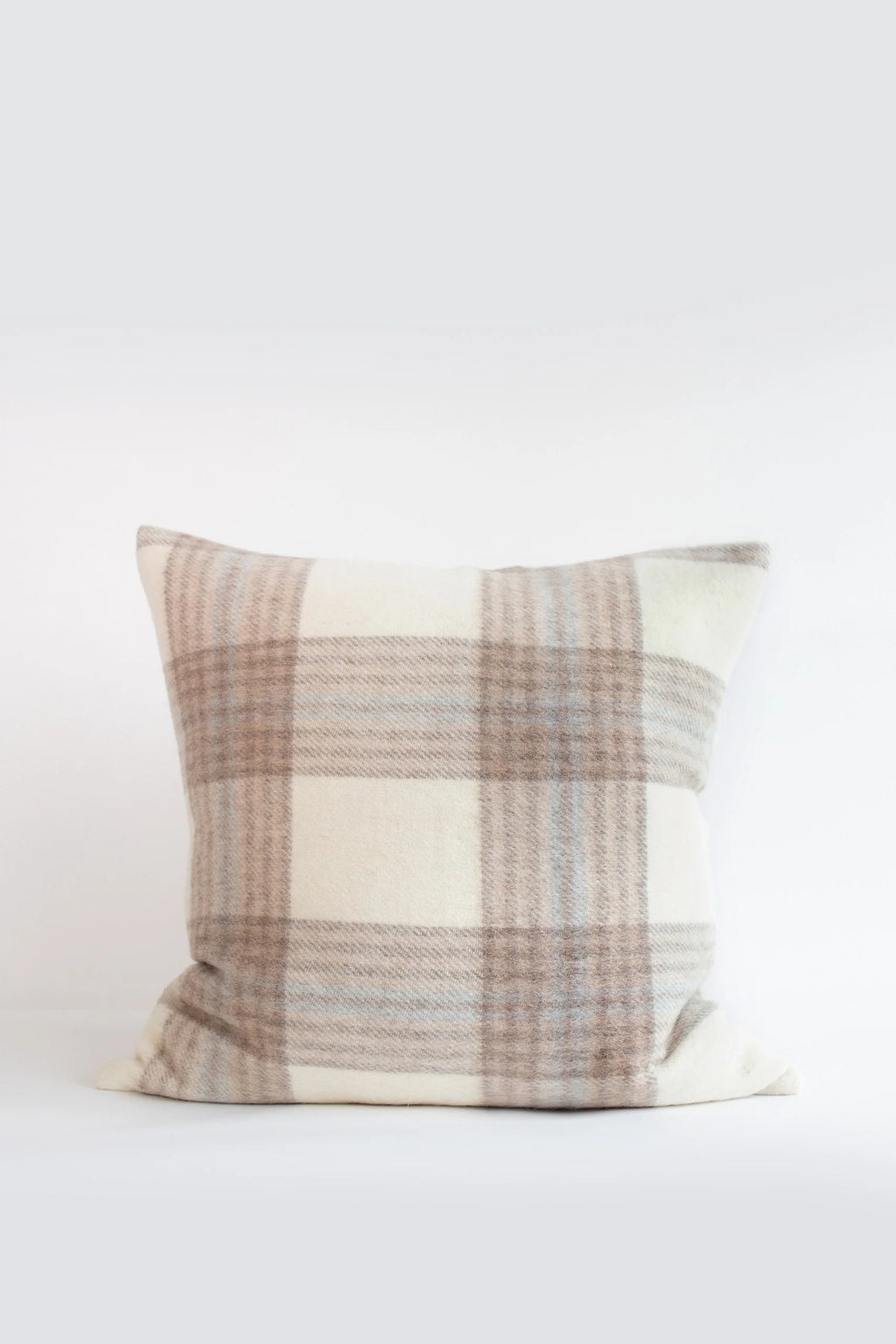 Stonehaven Alpaca & Wool Pillow Cover in Tan, Dark Taupe, Ivory & Beige Plaid