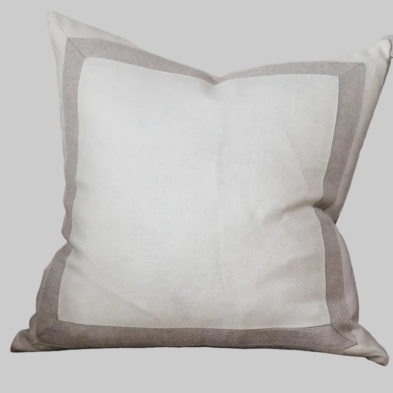 Seaton Inset Border Linen Pillow Cover – Sand & Eggshell | 100% Linen Decorative Cushion