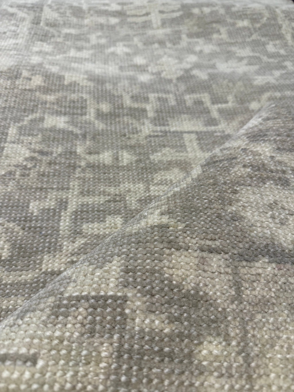 Nina Campbell 2.6x11.9 Silver and Grey Hand-Knotted Oushak Runner Rug