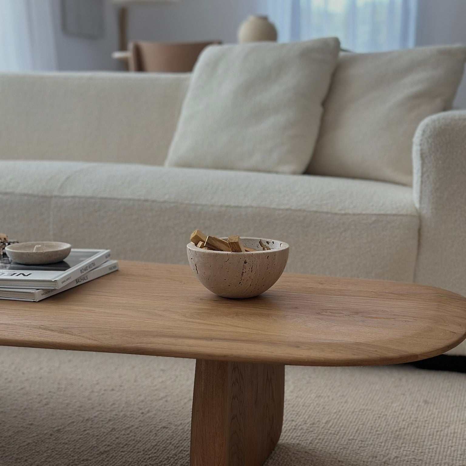 Natural Travertine Stone Bowl – Neutral Decorative Catchall & Luxury Coffee Table Accent