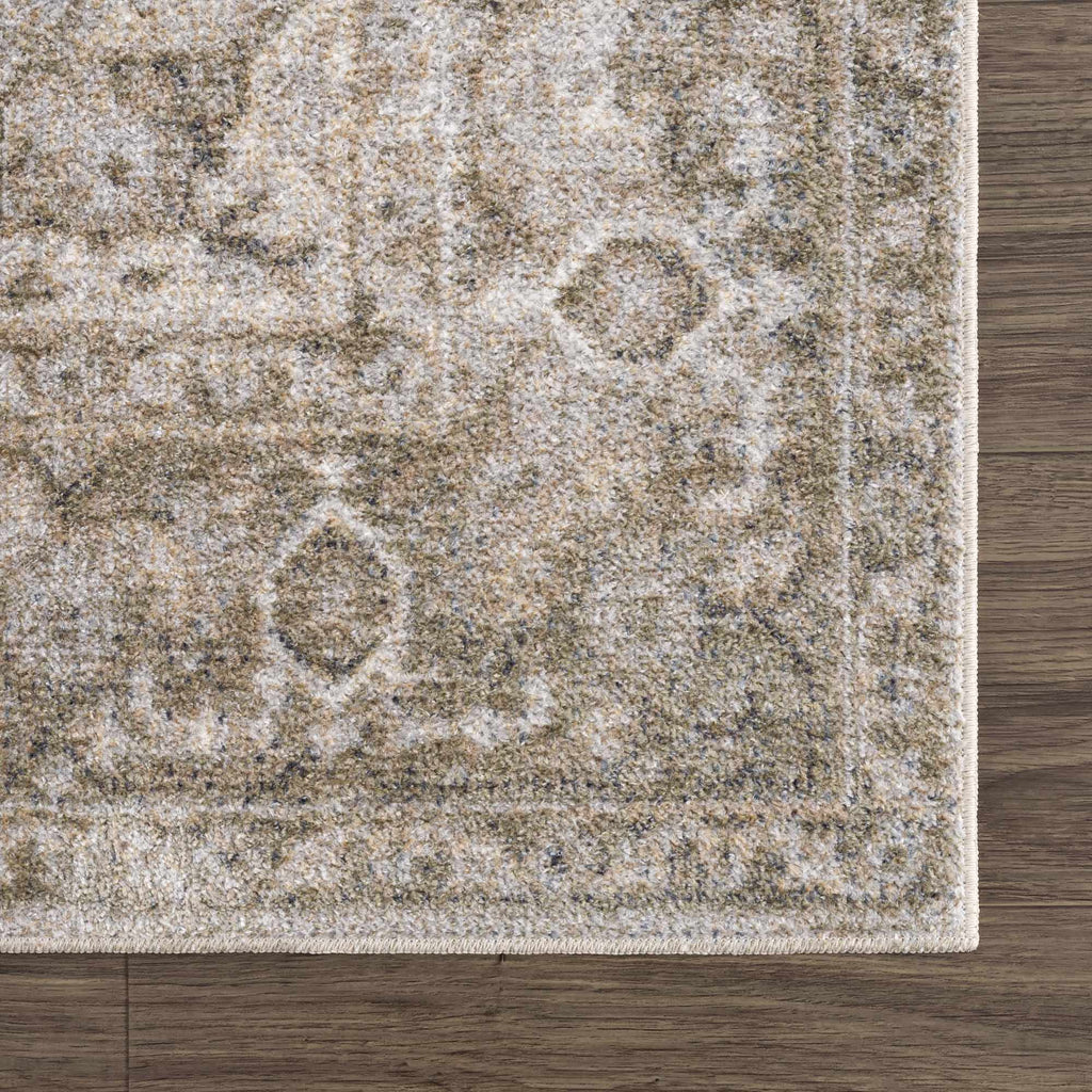 Close-up of a patterned rug on a wooden floor