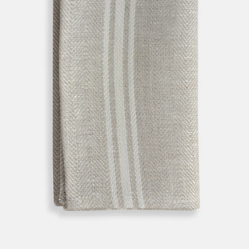 Herringbone Linen Napkins – Set of 4 (Luke) | White Striped European Flax Cloth Napkins for Table Setting
