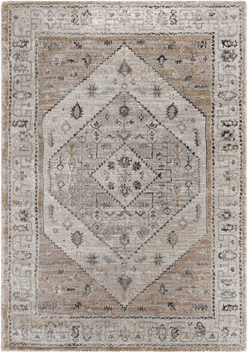 Minal Luxe Plush Traditional Area Rug – Neutral Gray & Ivory