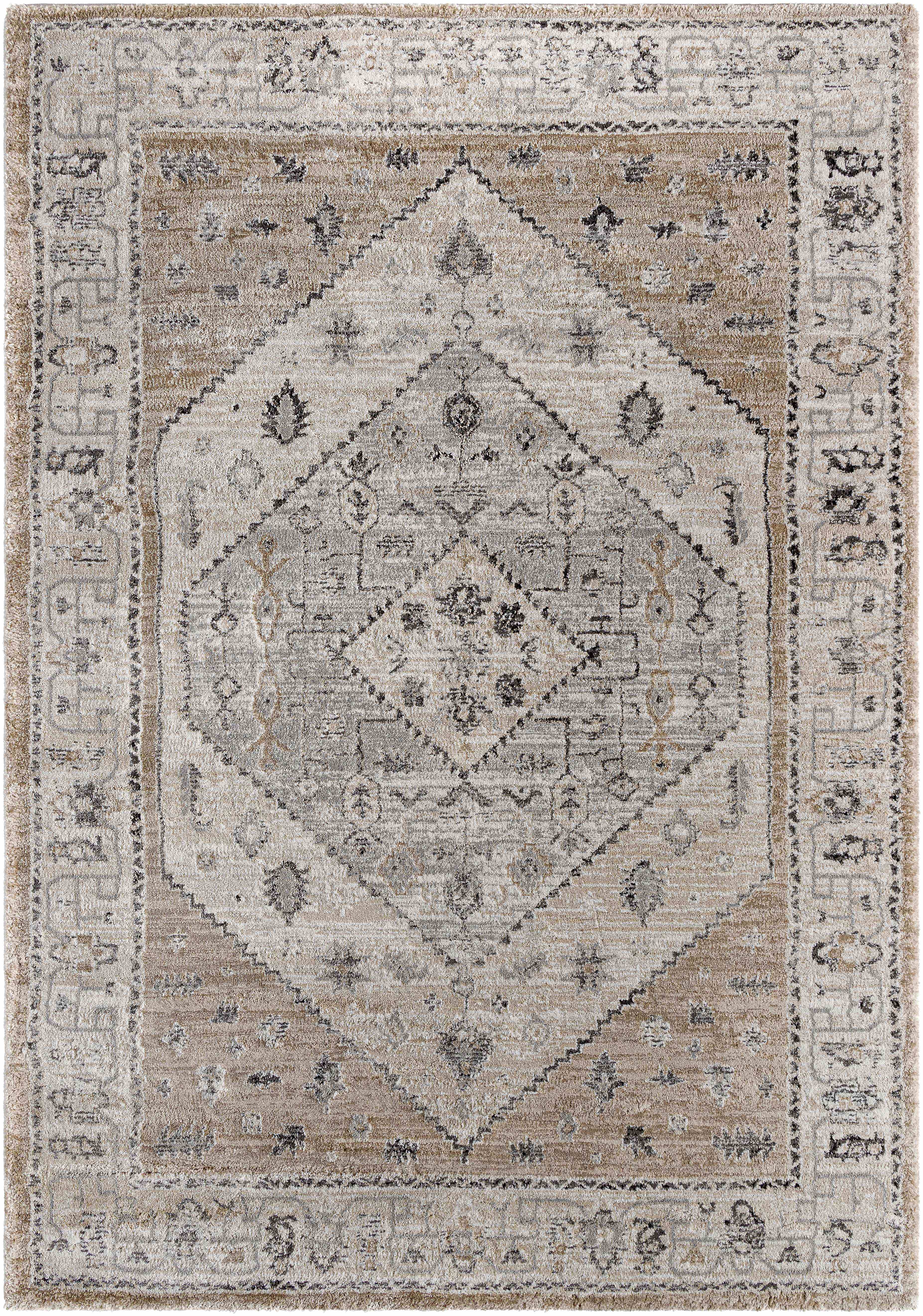 Minal Luxe Plush Traditional Area Rug – Neutral Gray & Ivory