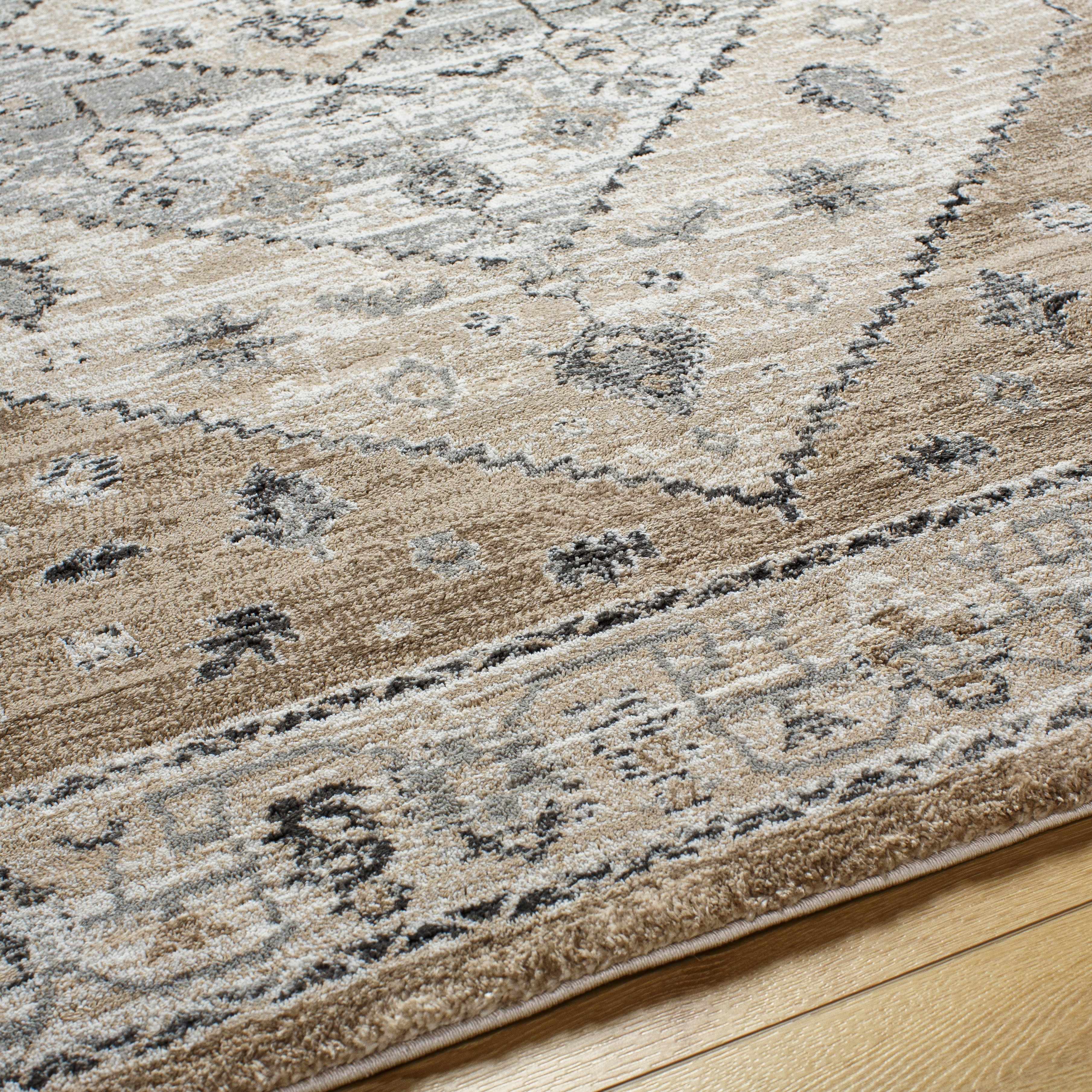 Minal Luxe Plush Traditional Area Rug – Neutral Gray & Ivory