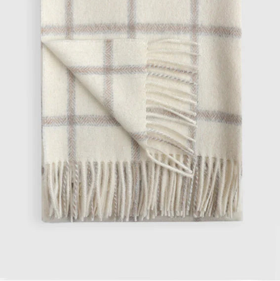 Graphic Check Alpaca Throw Blanket – Neutral Lightweight Luxury Alpaca Throw (Madison)