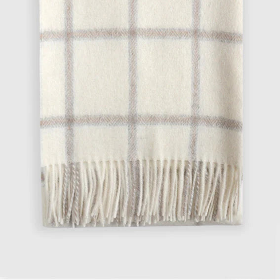 Graphic Check Alpaca Throw Blanket – Neutral Lightweight Luxury Alpaca Throw (Madison)