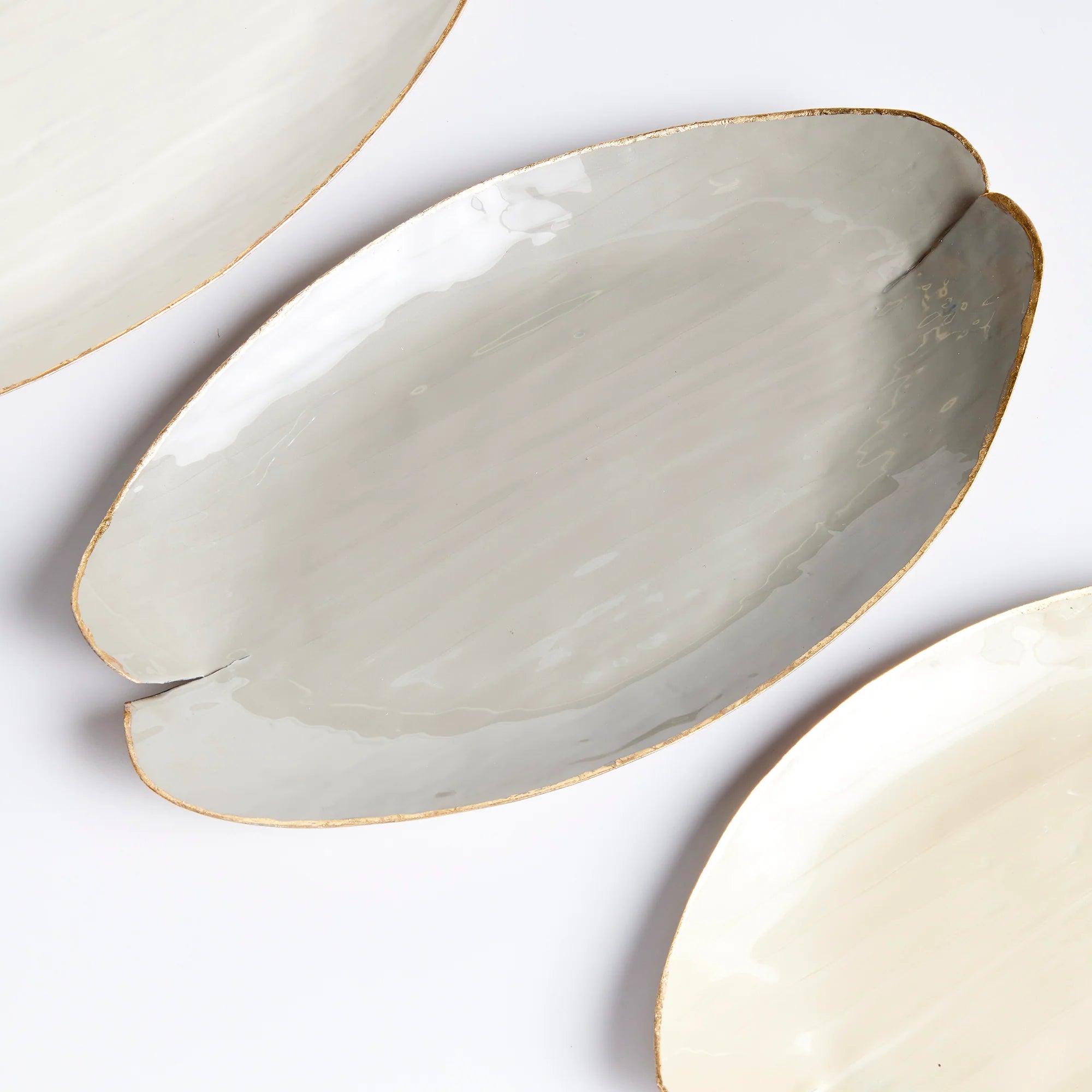 Hand-Painted Lily Pad Decorative Trays Set of 3 | Gold Edge Serving Trays | Neutral Tones