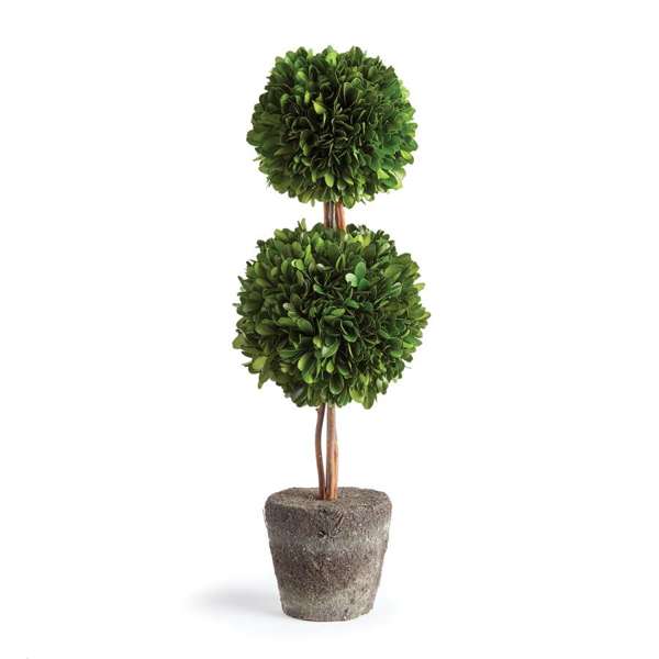 Preserved Boxwood Double Sphere Topiary – 20” Drop-In | Faux Greenery for Planters, Urns & Entryway Decor
