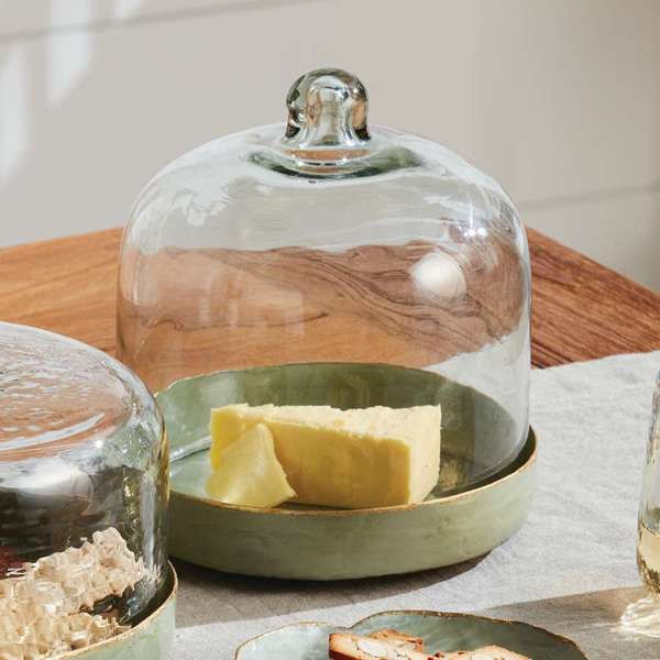 Glass Cloche with Sage Tray | Small
