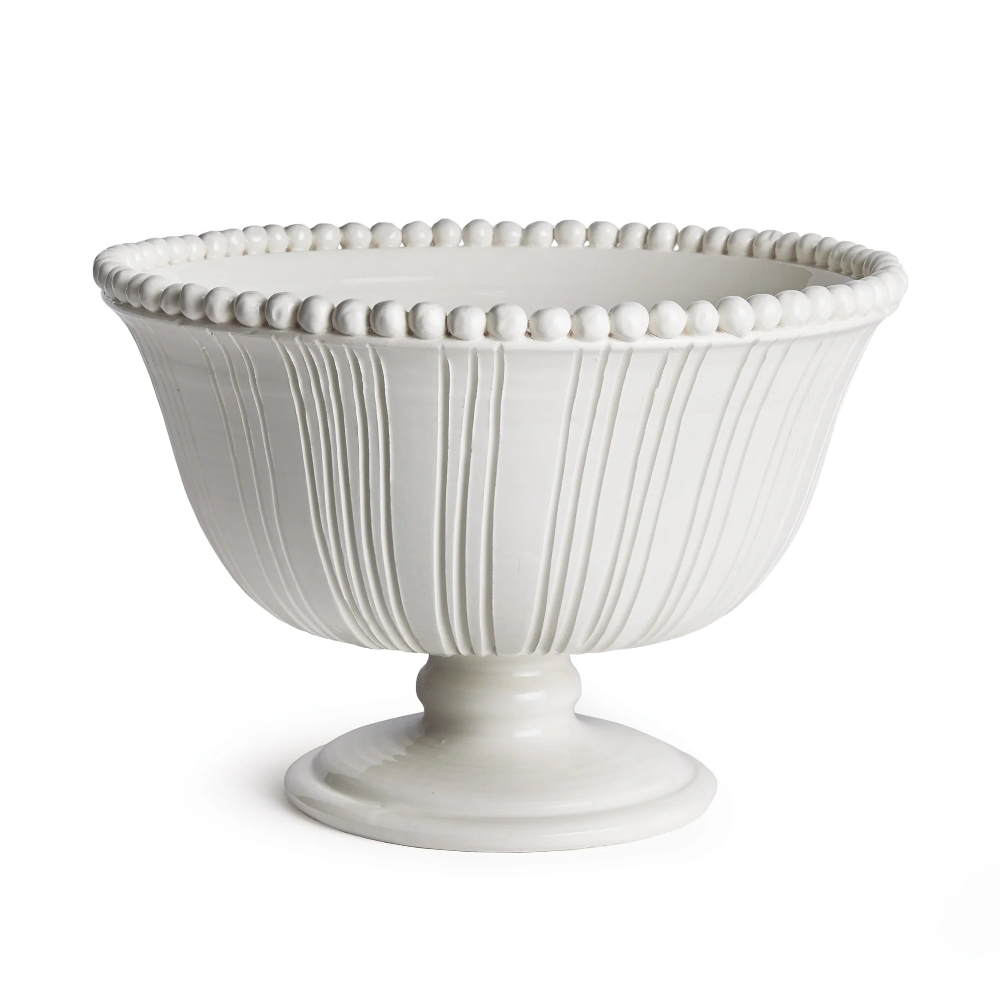 Handcrafted Italian Perla Footed Bowl – Ribbed Ceramic Decorative Centerpiece | Sorelle Rossi