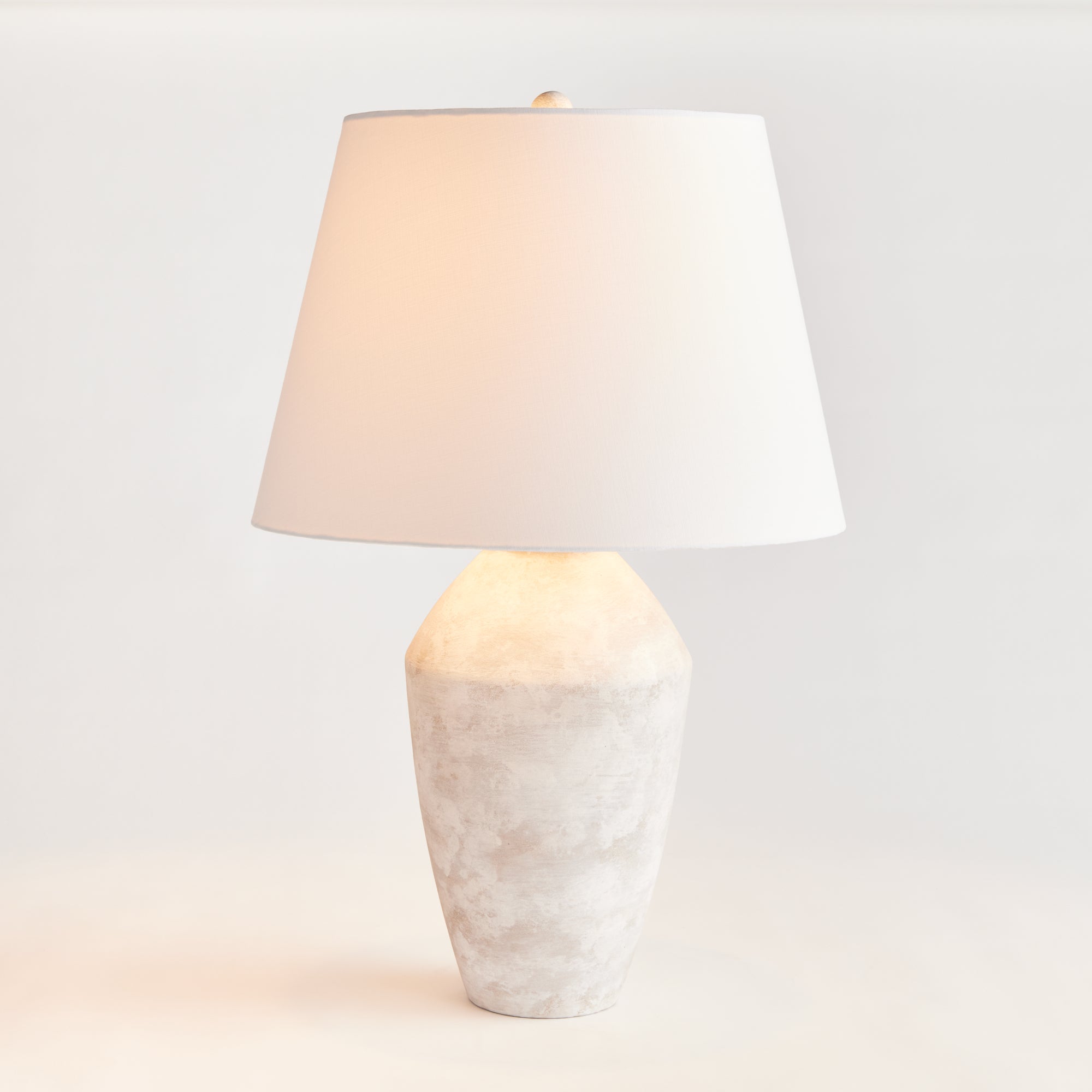 Claude Stone Finish Table Lamp – Tapered Linen Shade, Classic Silhouette