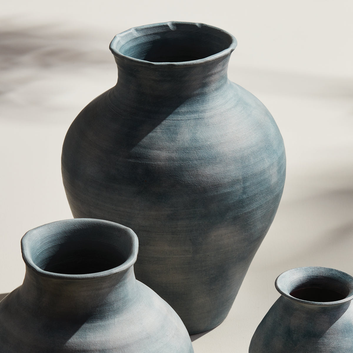 Mirela Hand-Thrown Terracotta Vase - Gray-Blue Matte Glaze (3 Sizes)