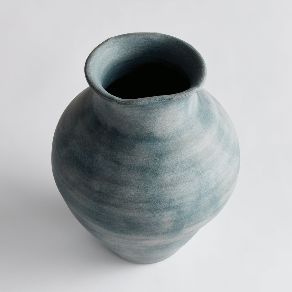 Mirela Hand-Thrown Terracotta Vase - Gray-Blue Matte Glaze (3 Sizes)