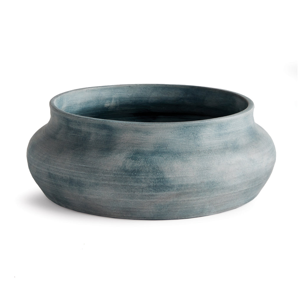 Mirela Hand-Thrown Terracotta Bowl - Gray-Blue Glaze, 14 Inch