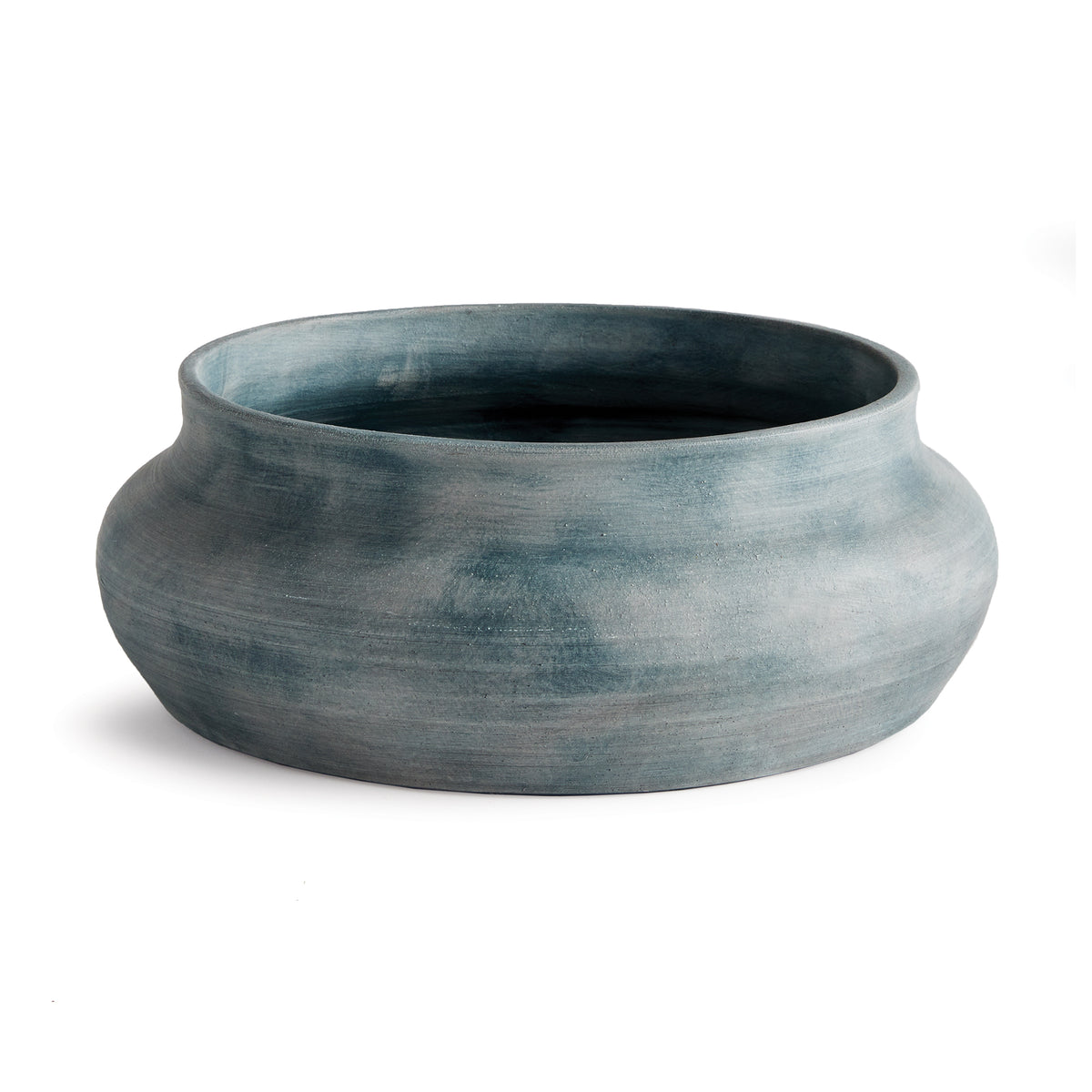 Mirela Hand-Thrown Terracotta Bowl - Gray-Blue Glaze, 14 Inch