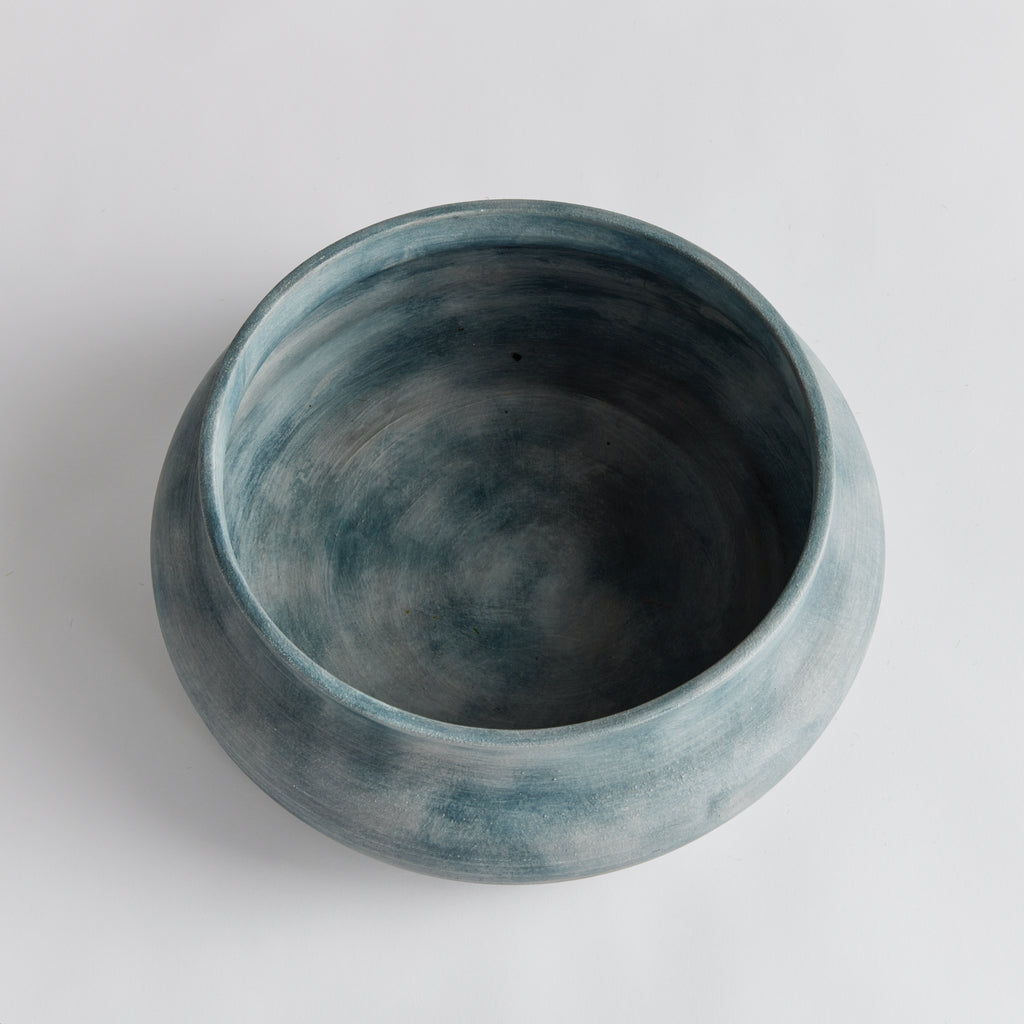 Mirela Hand-Thrown Terracotta Bowl - Gray-Blue Glaze, 14 Inch