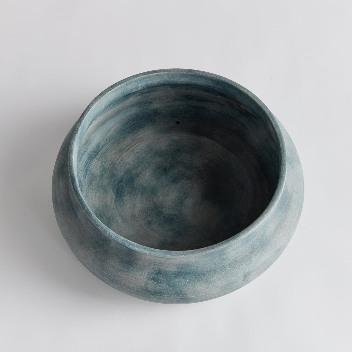 Mirela Hand-Thrown Terracotta Bowl - Gray-Blue Glaze, 14 Inch