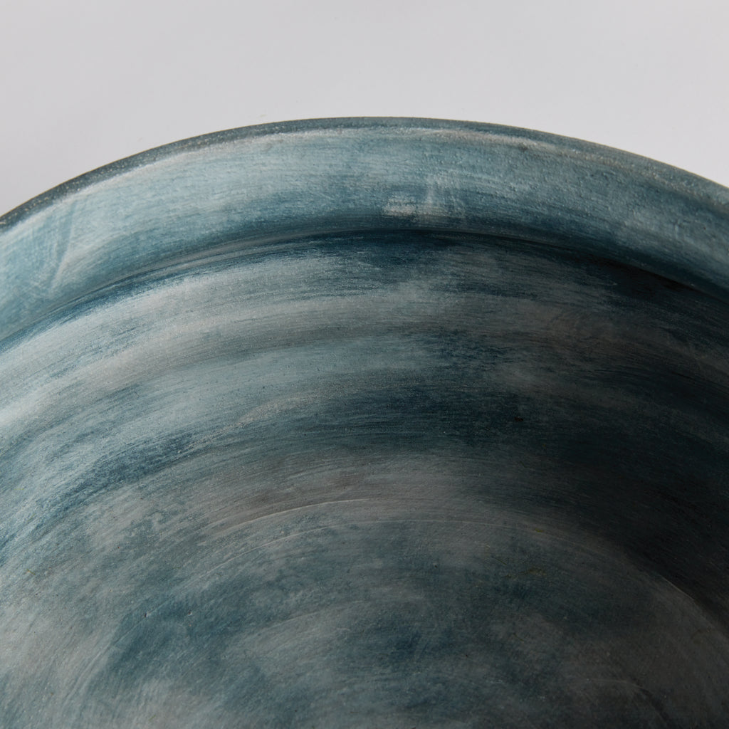 Mirela Hand-Thrown Terracotta Bowl - Gray-Blue Glaze, 14 Inch