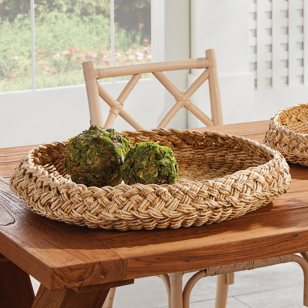 Abaca French-Braided Round Trays, Set of 2
