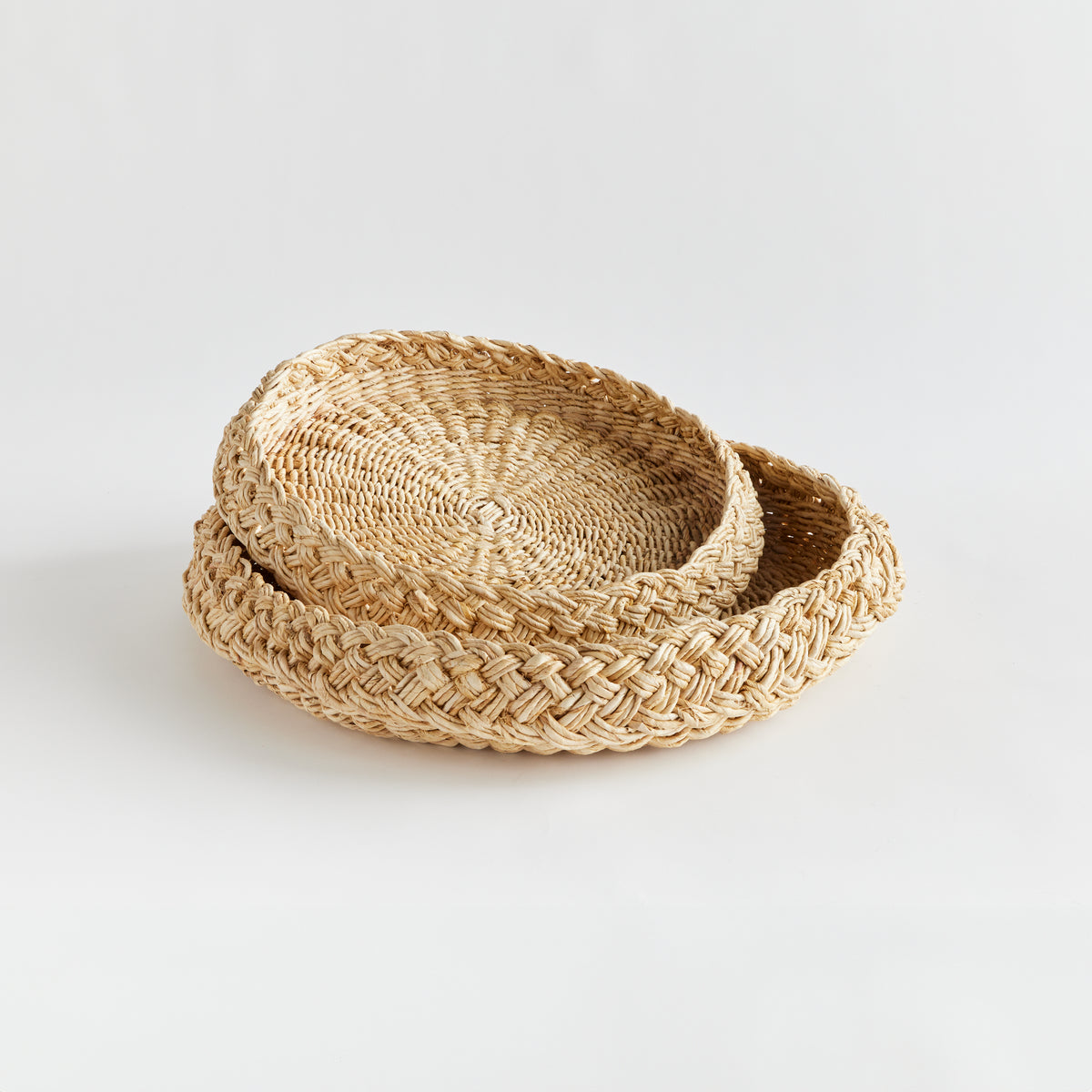 Abaca French-Braided Round Trays, Set of 2