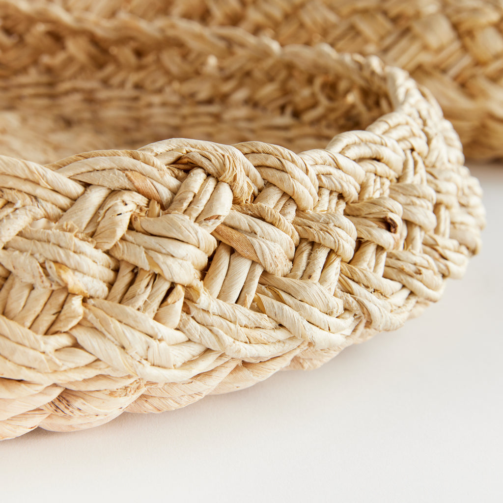 Abaca French-Braided Round Trays, Set of 2