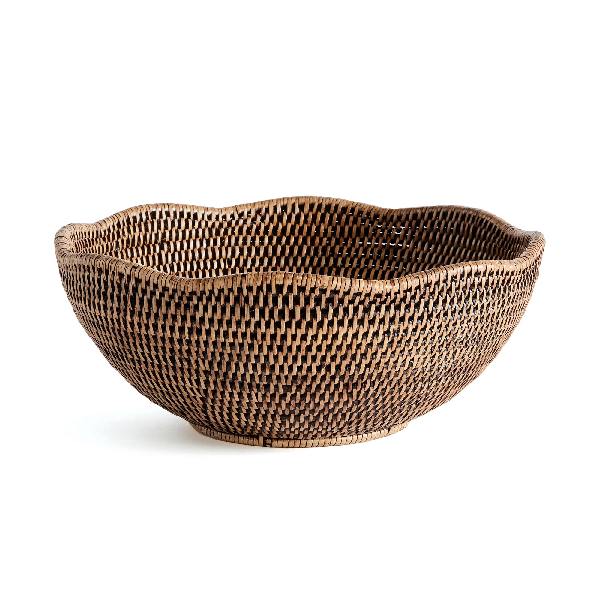 Woven Rattan Bowl – Scalloped Edge Decorative Basket Bowl | Sorelle Rossi