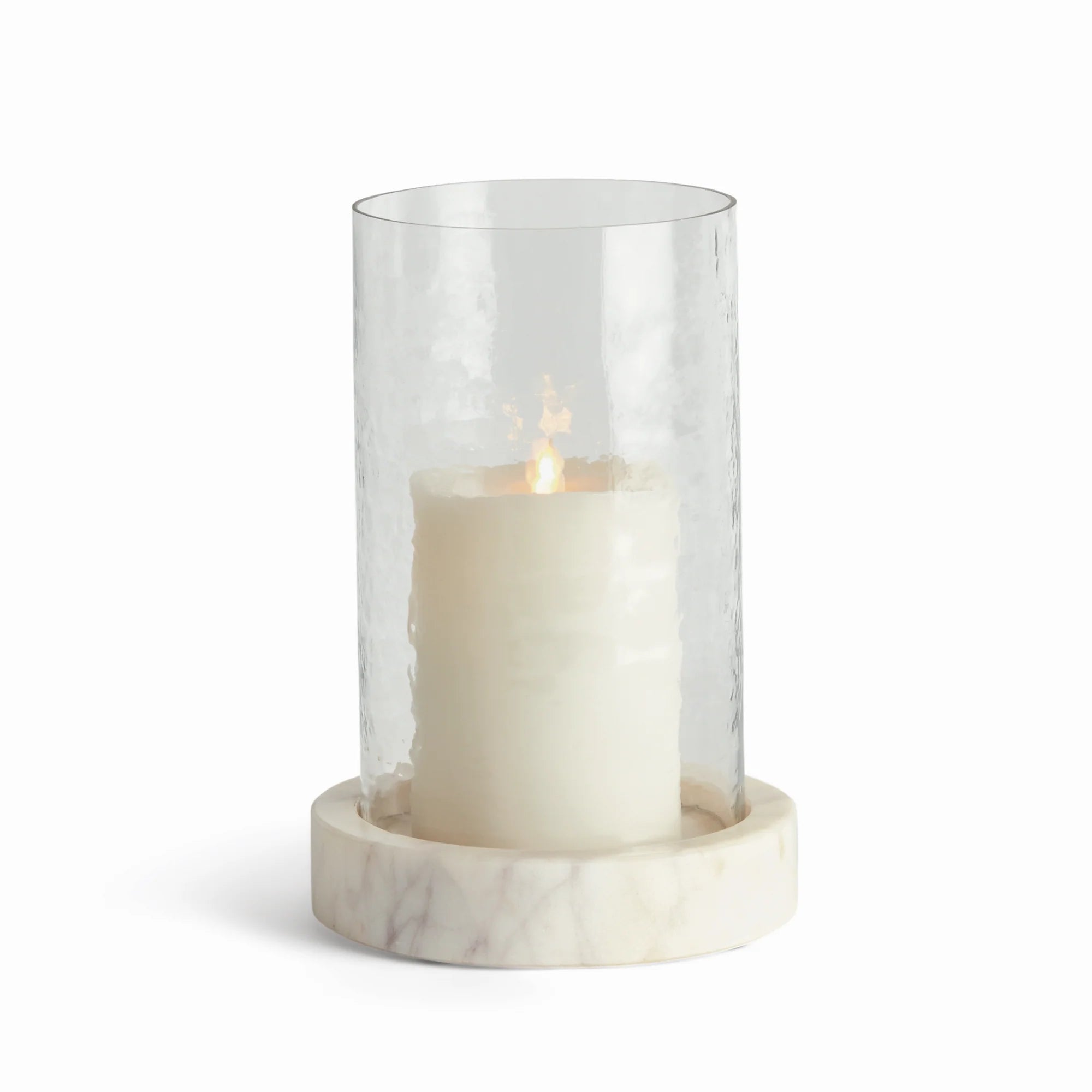 Hammered Glass Hurricane Candle Holder with Marble Tray – Modern Decorative Lantern | Sorelle Rossi
