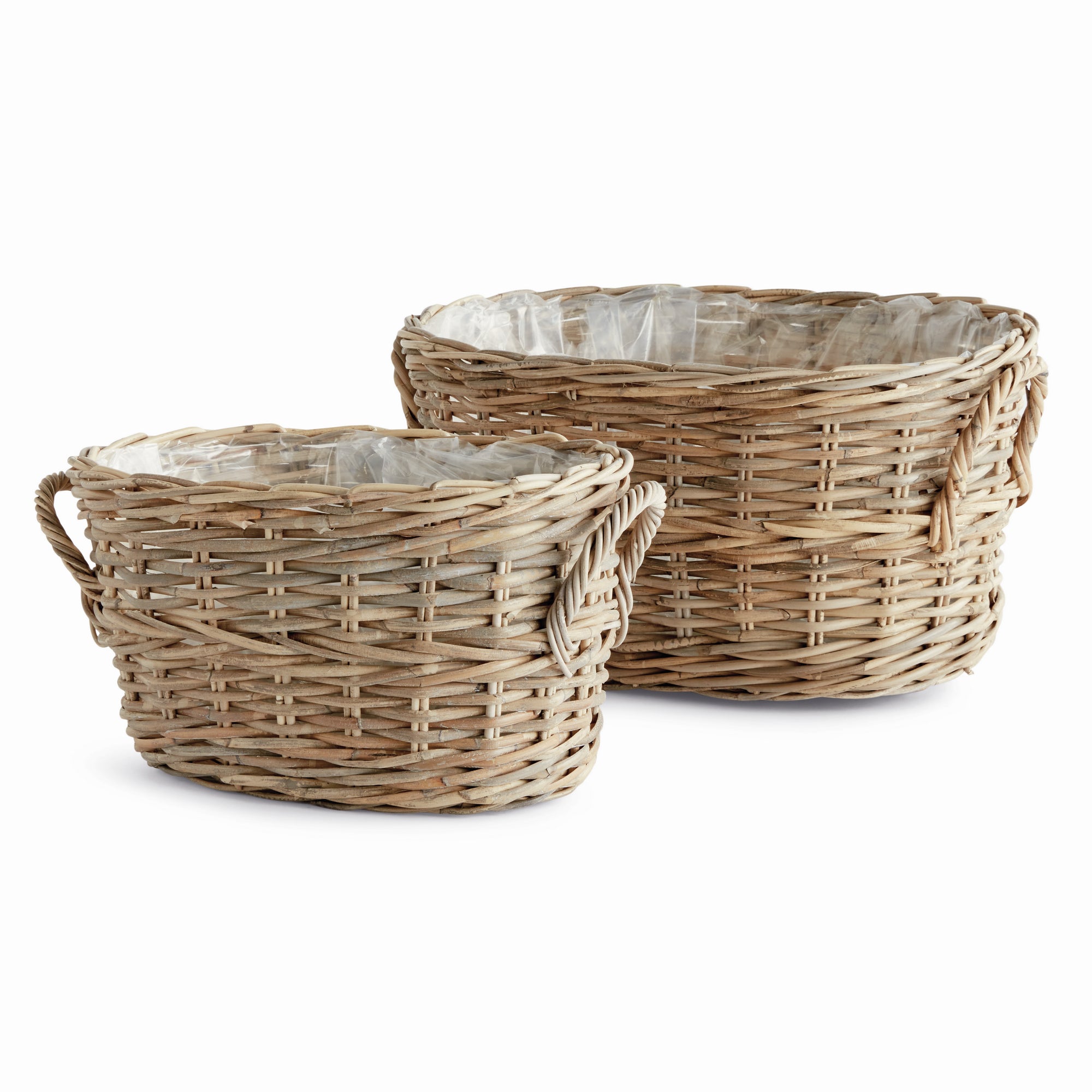 Handwoven Oval Kubu Rattan Basket Planters Set of 2 – Rustic Indoor Woven Plant Baskets