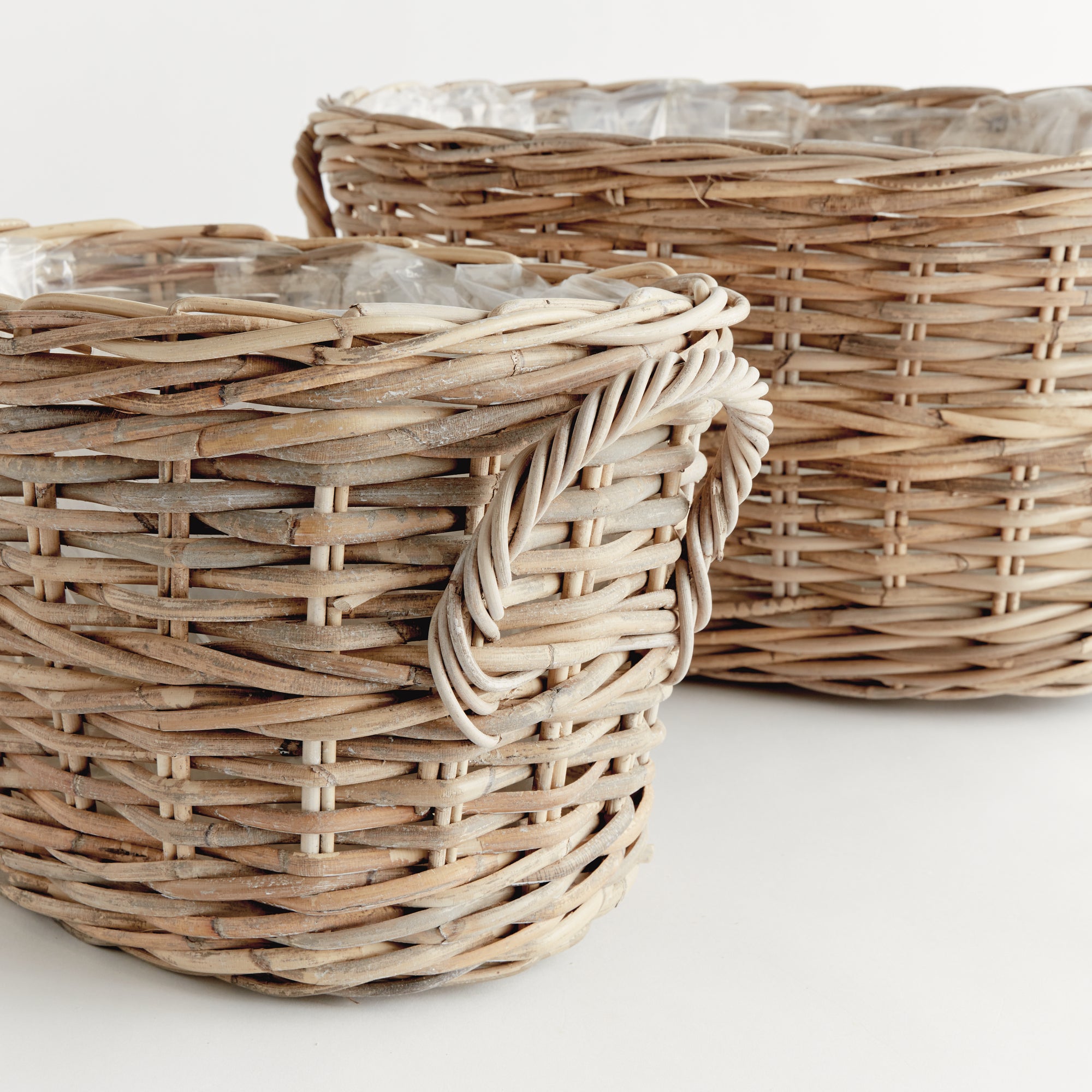 Handwoven Oval Kubu Rattan Basket Planters Set of 2 – Rustic Indoor Woven Plant Baskets