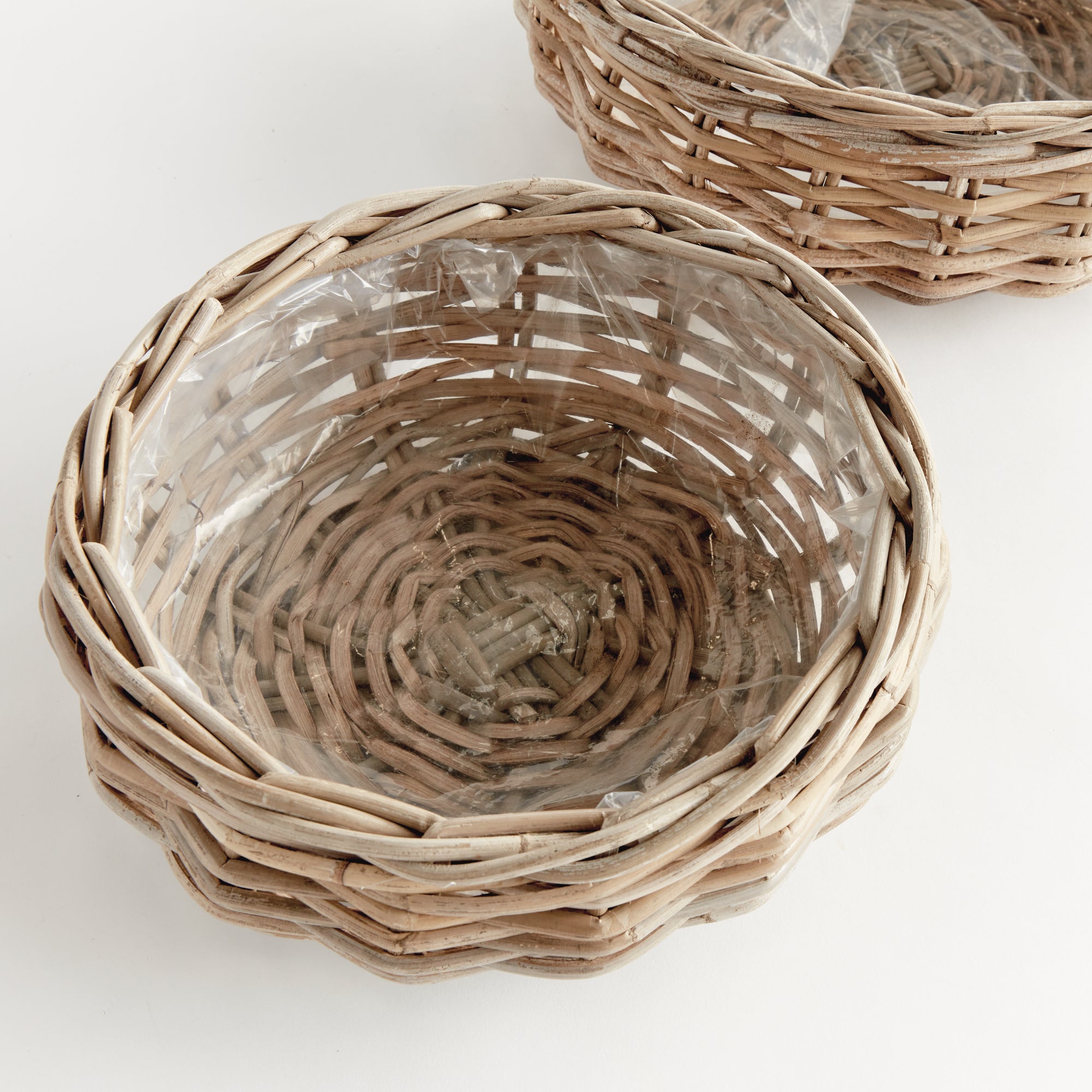 Handwoven Kubu Rattan Basket Planters Set of 2 – Rustic Low Woven Indoor Plant Baskets