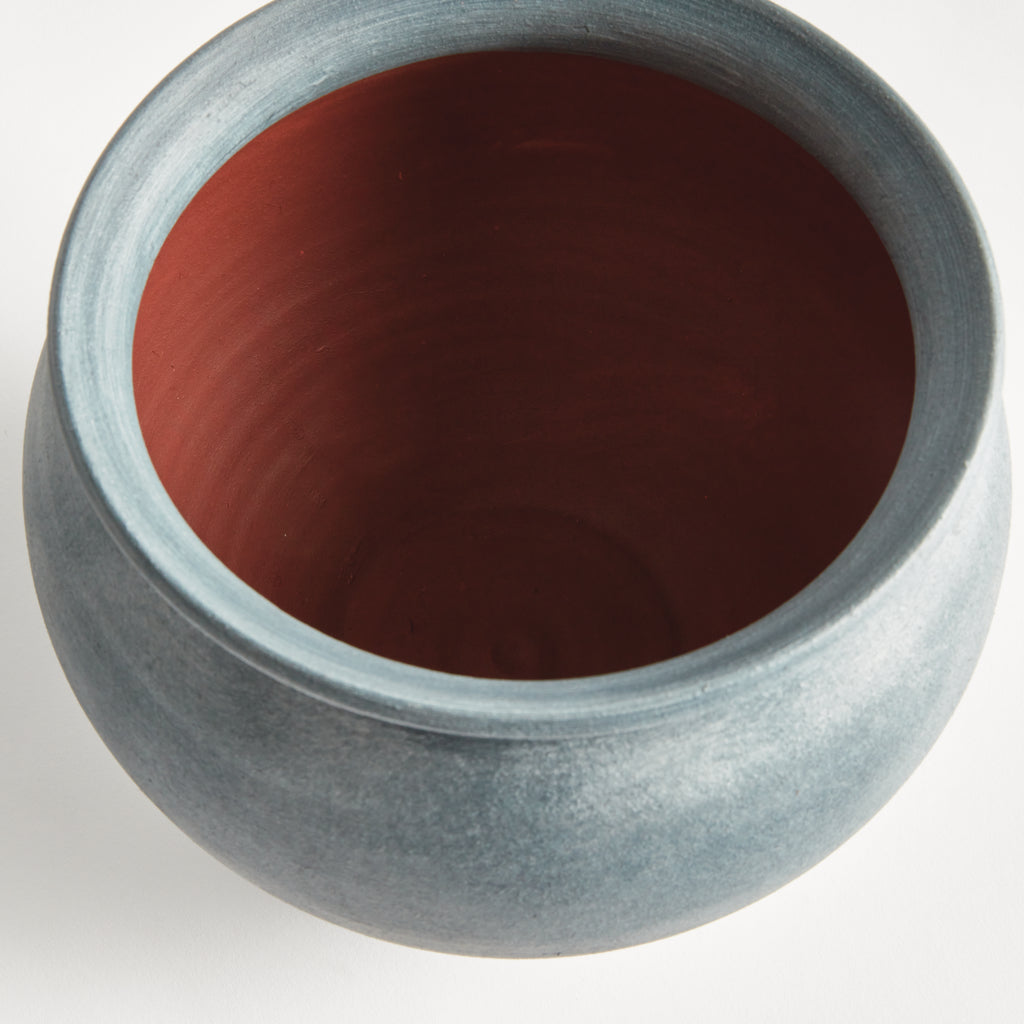 Mirela Large Hand-Thrown Terracotta Drum Vase - Gray-Blue Matte Glaze