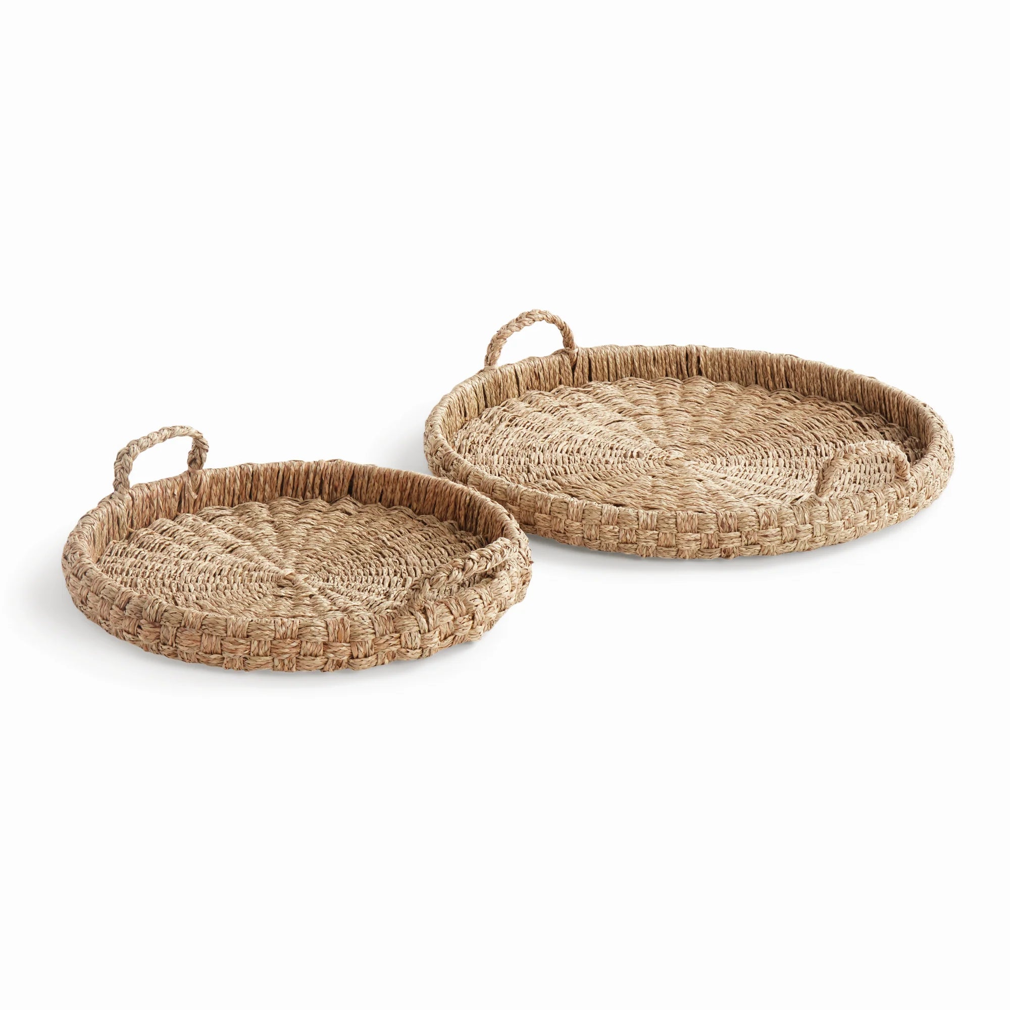 Mendong Woven Trays Set of 2 – Round Serving Trays with Handles