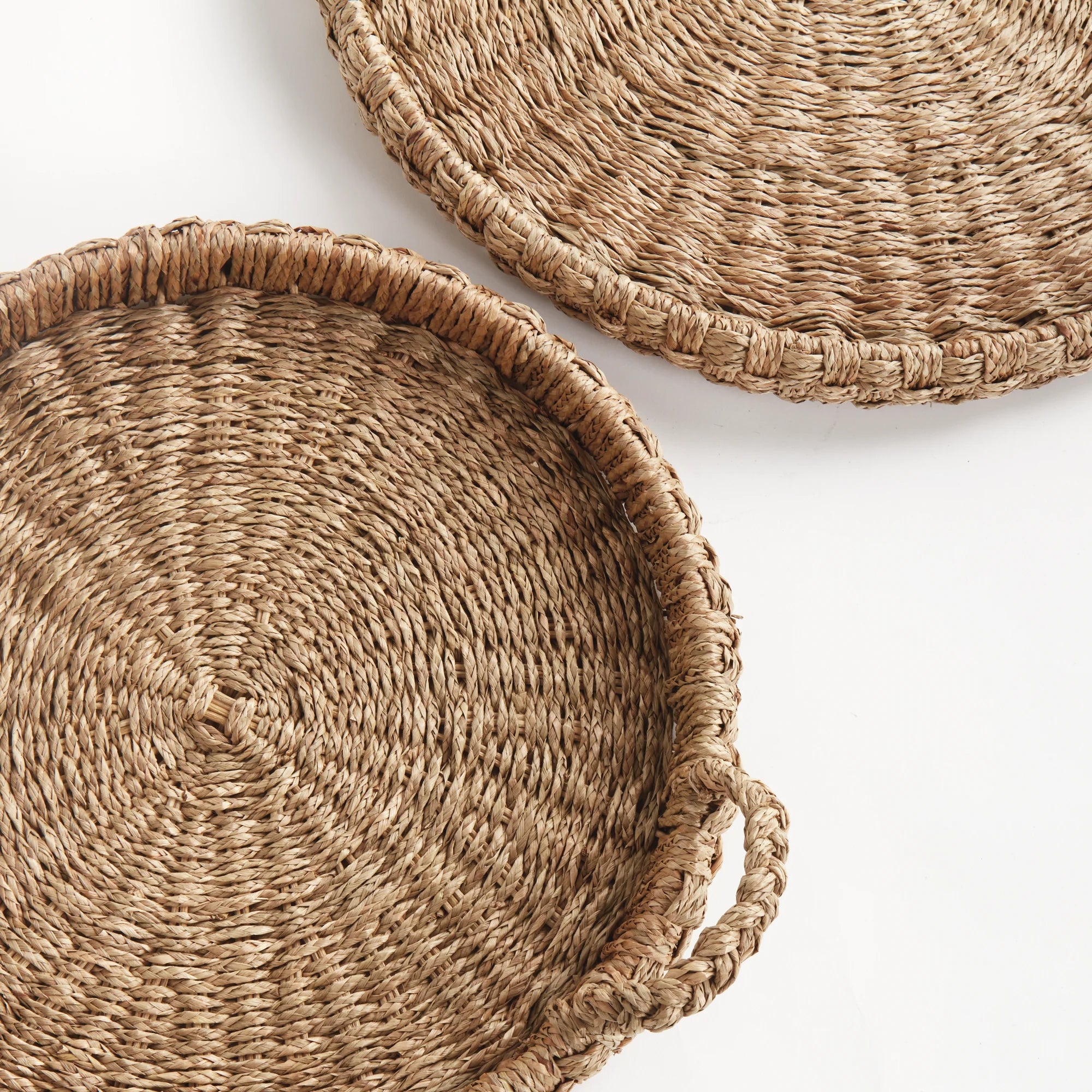 Mendong Woven Trays Set of 2 – Round Serving Trays with Handles