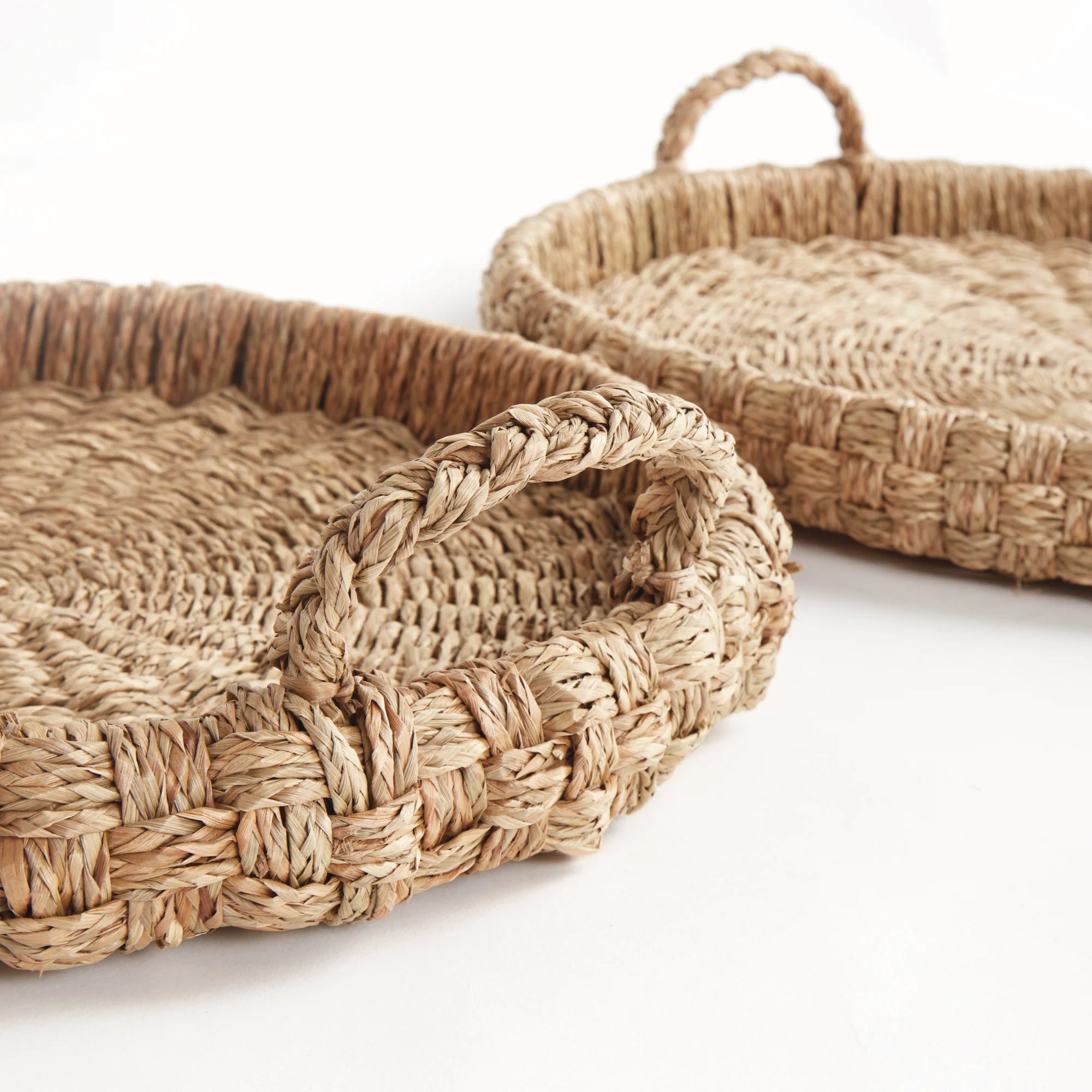 Mendong Woven Trays Set of 2 – Round Serving Trays with Handles