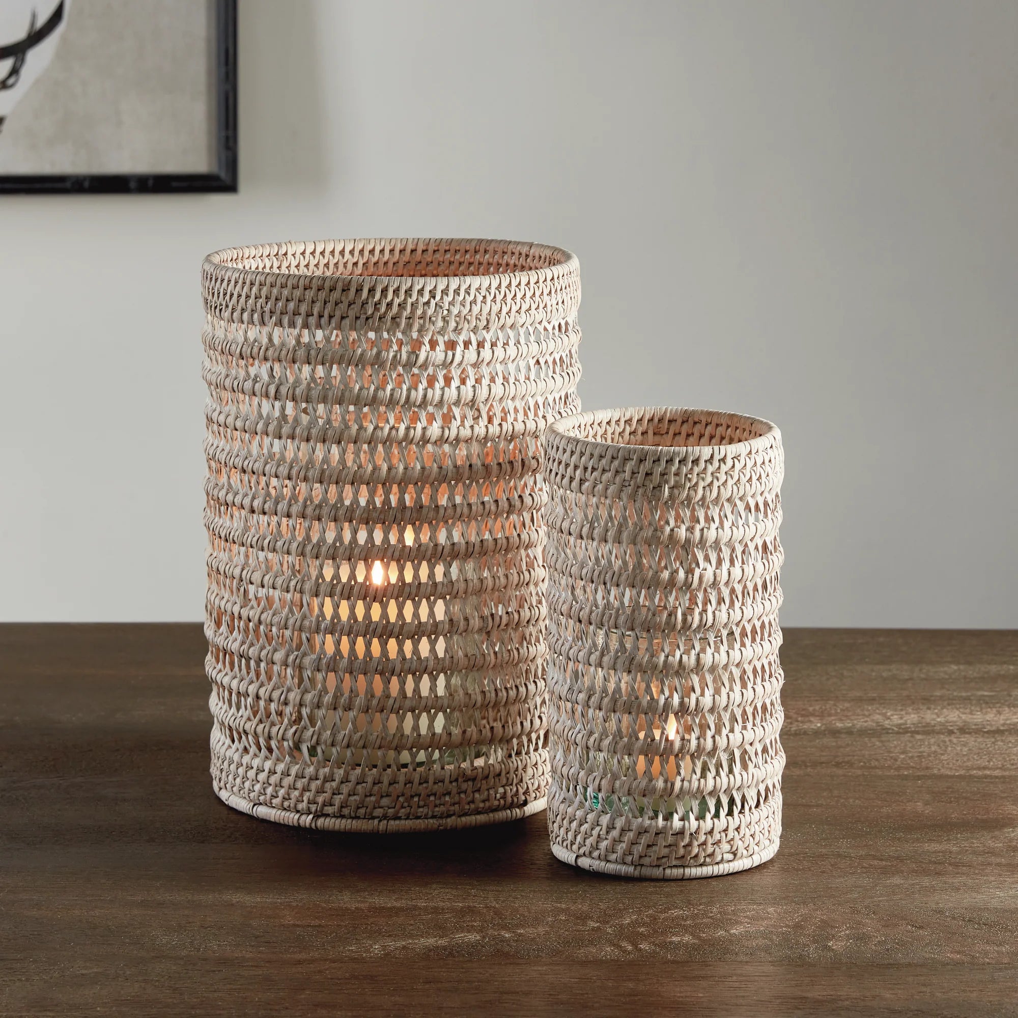 Woven Rattan Hurricane Lantern – Handcrafted Natural Candle Holder | Sorelle Rossi