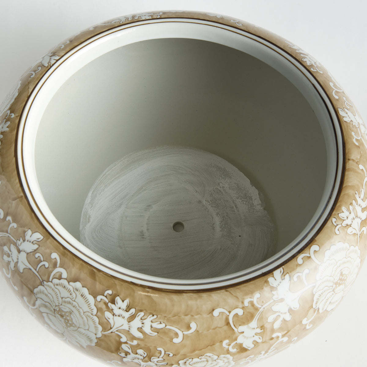 Province Lotus Planter | Taupe & White Chinoiserie