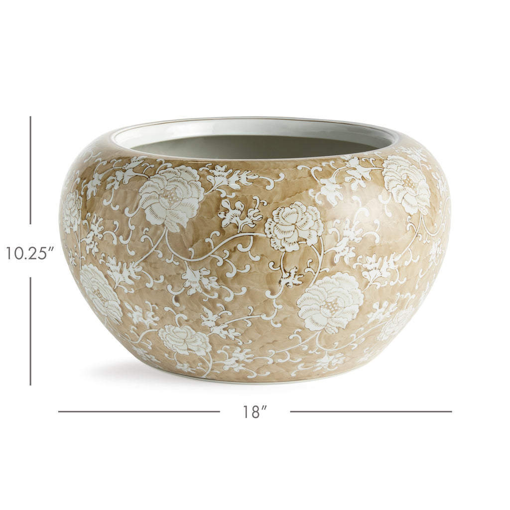 Province Lotus Planter | Taupe & White Chinoiserie