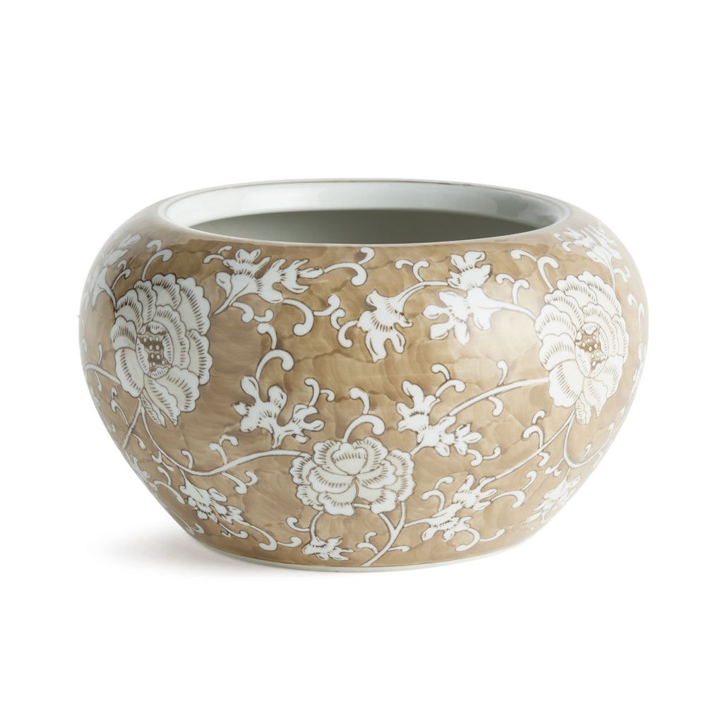Province Lotus Planter | Taupe & White Chinoiserie