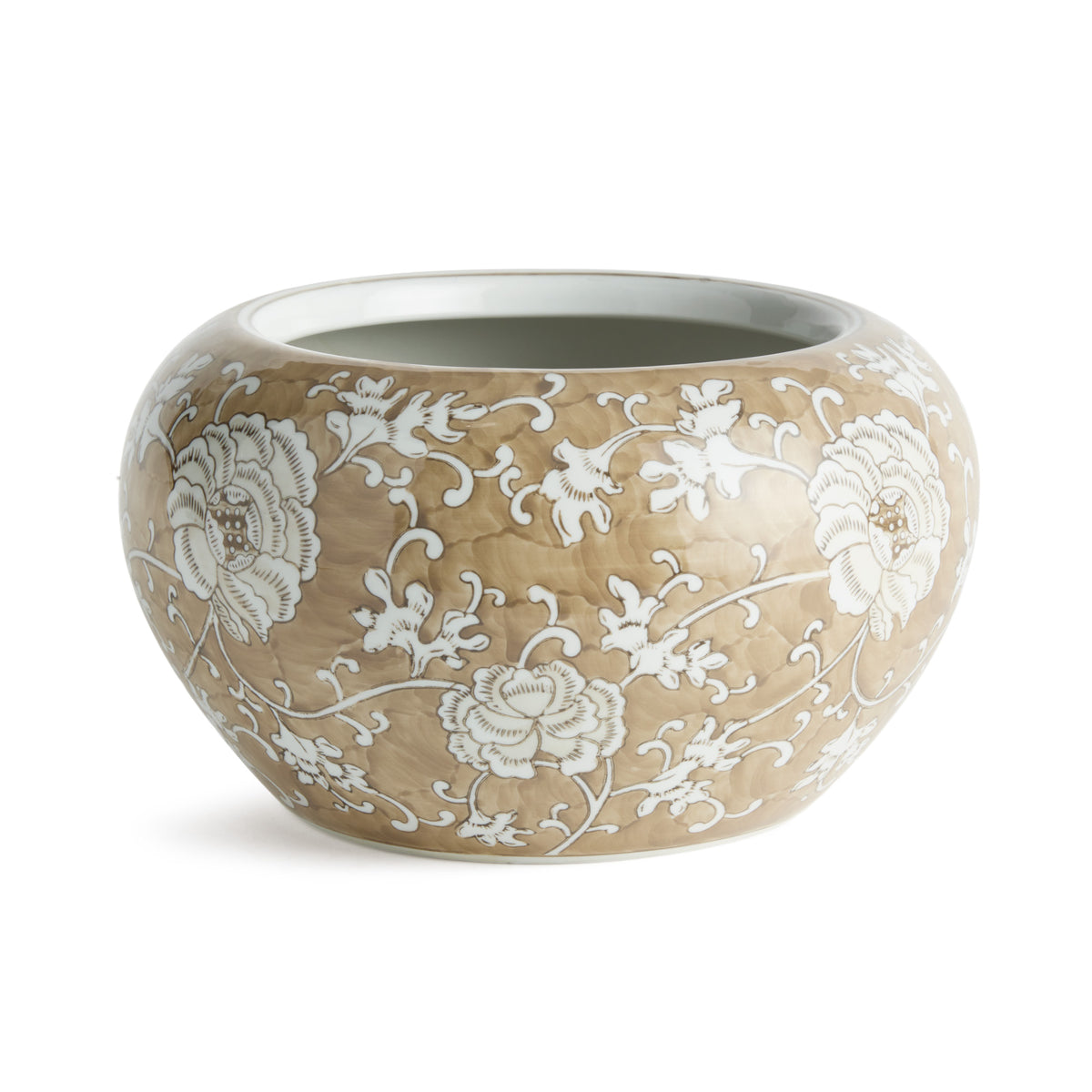 Province Lotus Planter | Taupe & White Chinoiserie