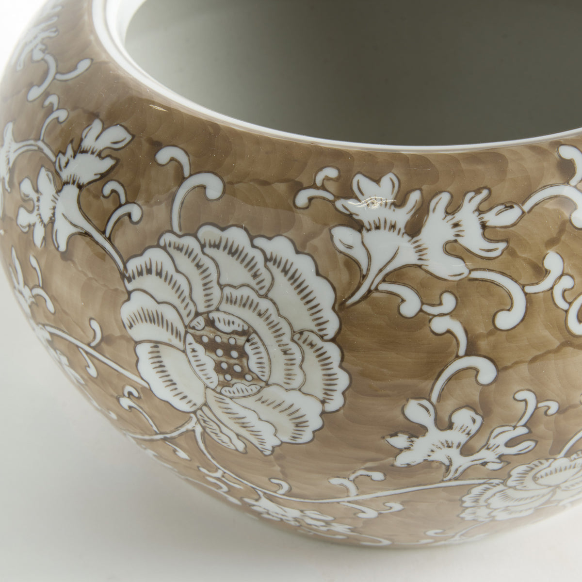 Province Lotus Planter | Taupe & White Chinoiserie