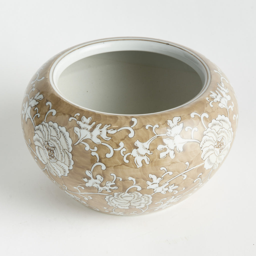 Province Lotus Planter | Taupe & White Chinoiserie
