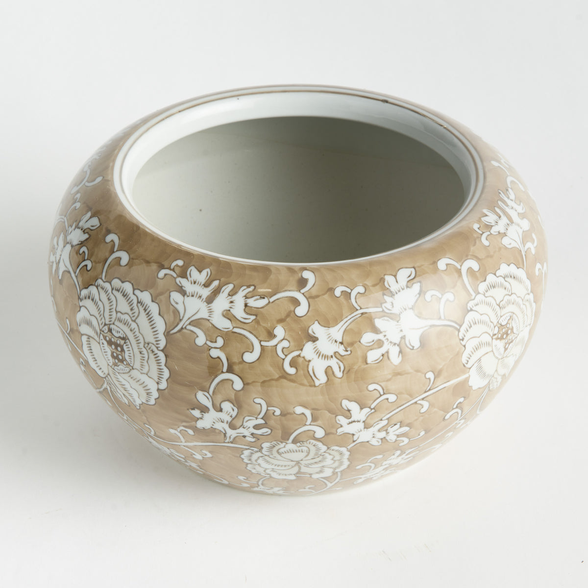 Province Lotus Planter | Taupe & White Chinoiserie