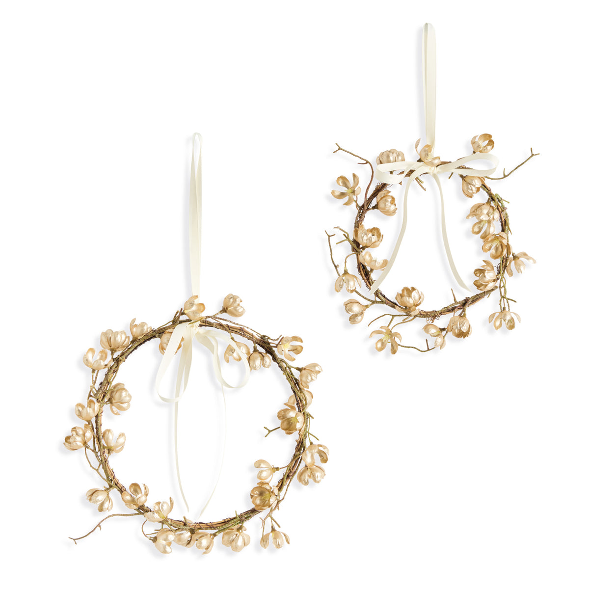 Gilded Cherry Blossom Wreaths, Set of 2
