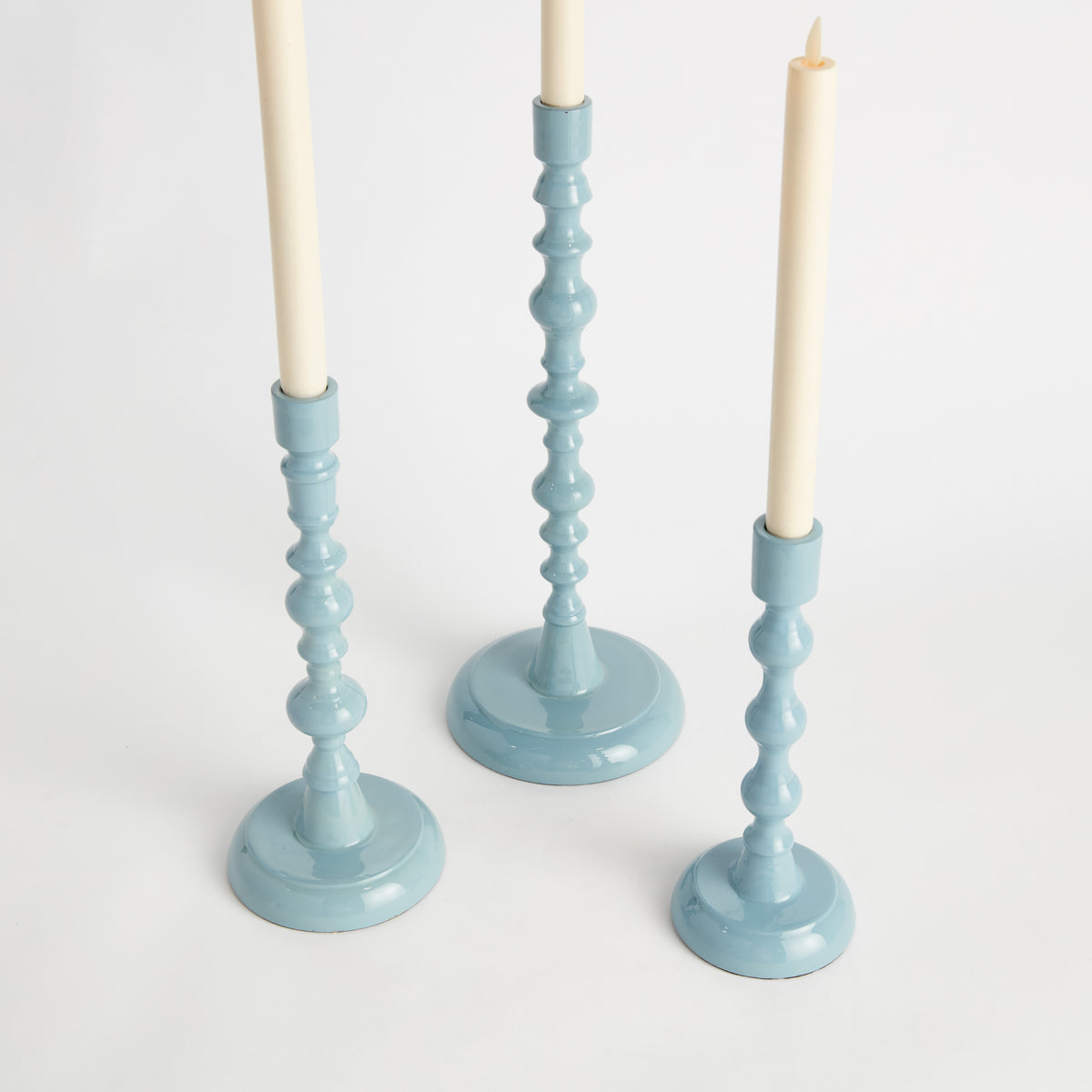 Rosina Prussian Blue Taper Candle Holders, Set of 3