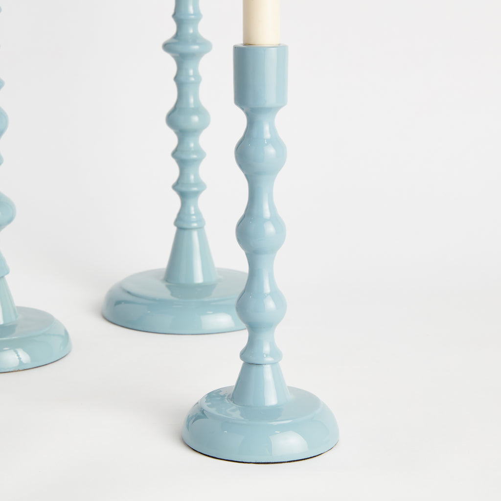 Rosina Prussian Blue Taper Candle Holders, Set of 3