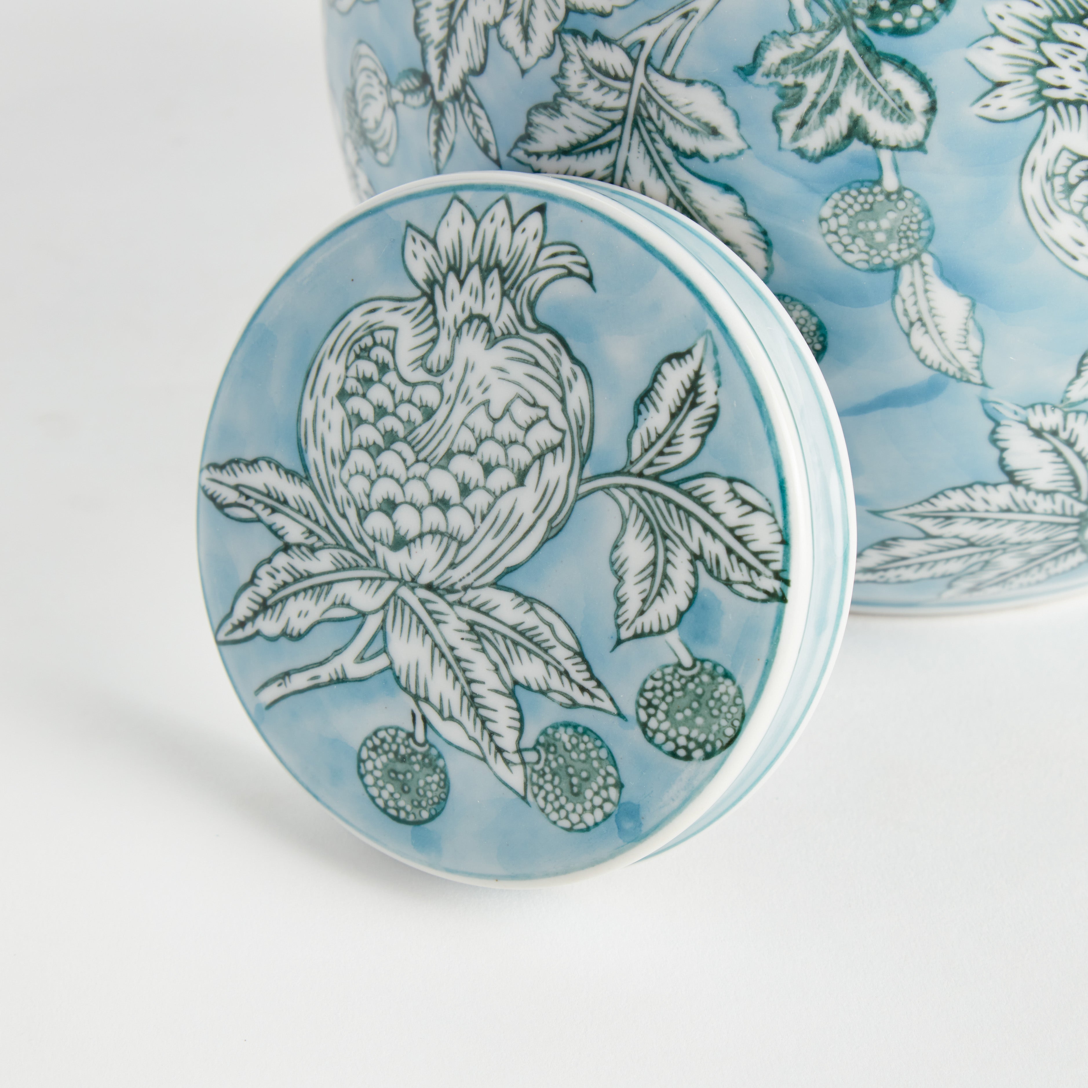 Handcrafted Blue & White Floral Lidded Jar | Chinoiserie Ceramic Decorative Ginger Jar