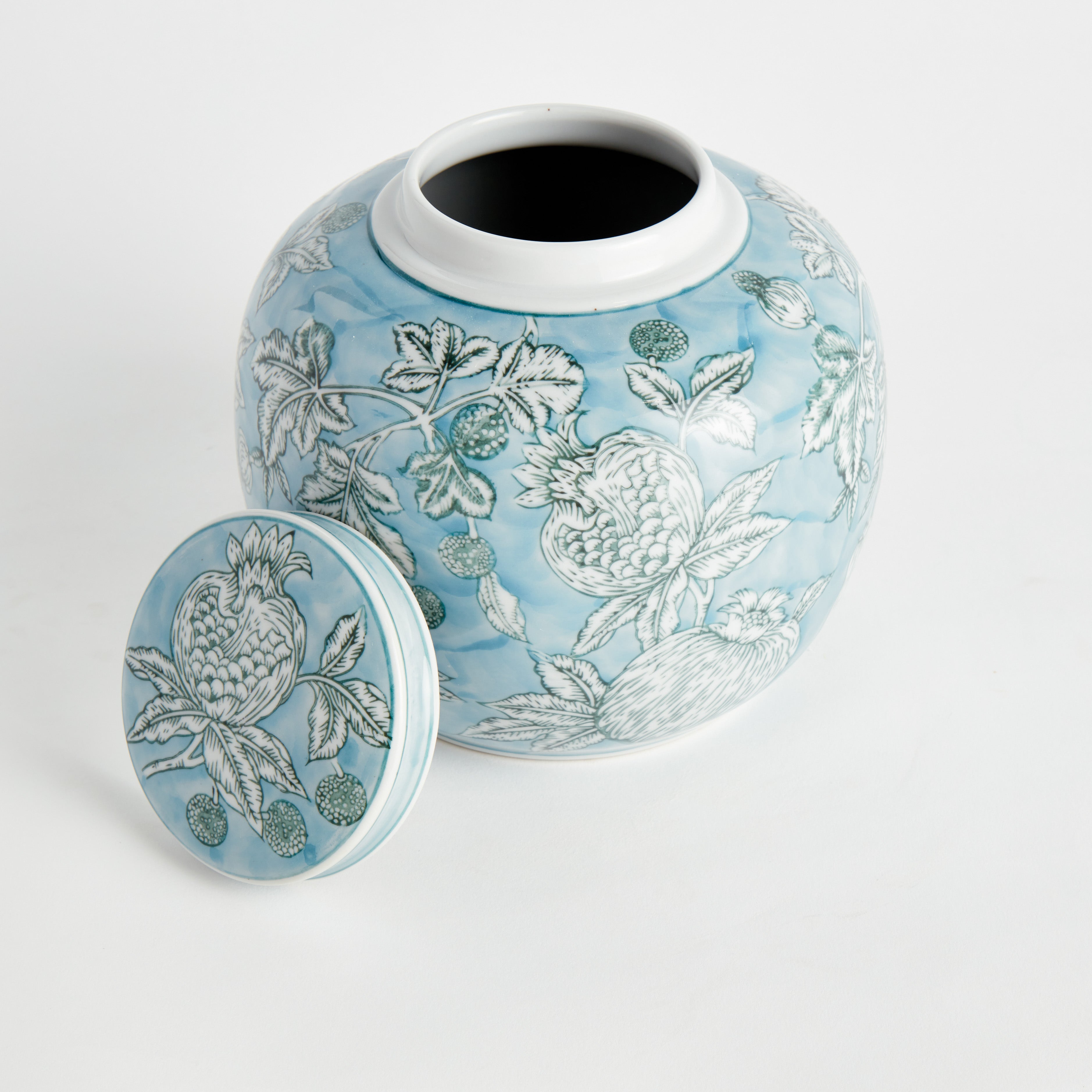 Handcrafted Blue & White Floral Lidded Jar | Chinoiserie Ceramic Decorative Ginger Jar