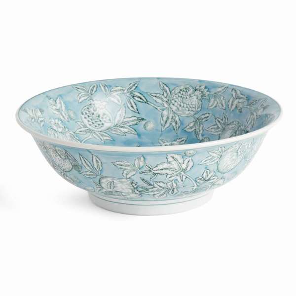 Handcrafted Blue & White Floral Decorative Bowl | Chinoiserie Ceramic Centerpiece Bowl